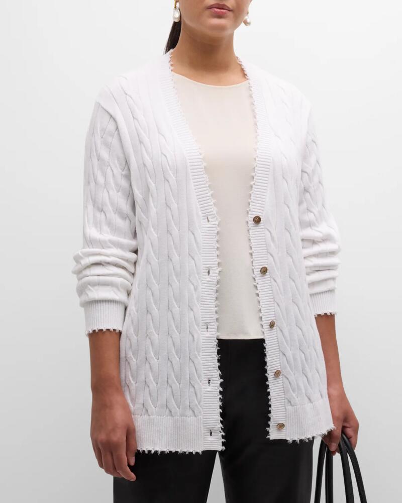 Minnie Rose Plus Size Frayed Cable-Knit Cardigan Cover