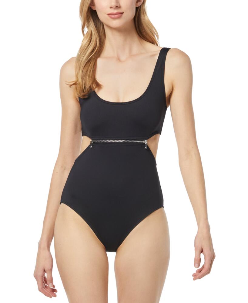 Michael Michael Kors Women's Zip-Trim Cutout One-Piece Swimsuit - Black Cover