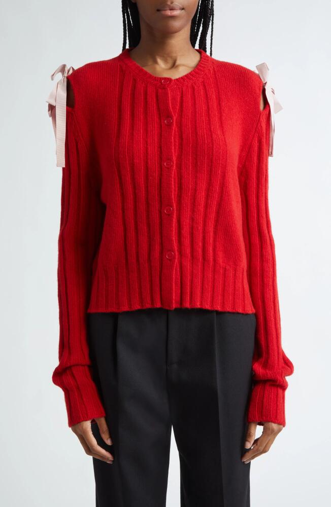 Molly Goddard Bow Shoulder Rib Wool Cardigan in Red Cover