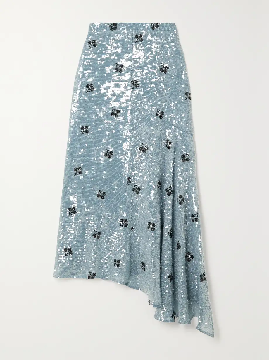 Erdem - Ruffled Sequined Tulle Midi Skirt - Blue Cover