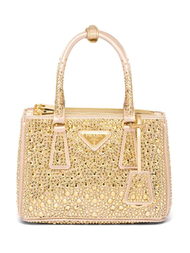 Prada Galleria crystal-embellished satin mini bag - Gold Cover