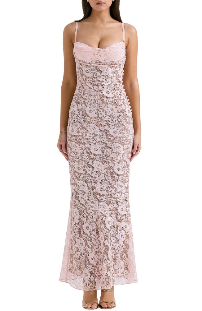 HOUSE OF CB Azzurra Metallic Lace Body-Con Gown in Pink Cover