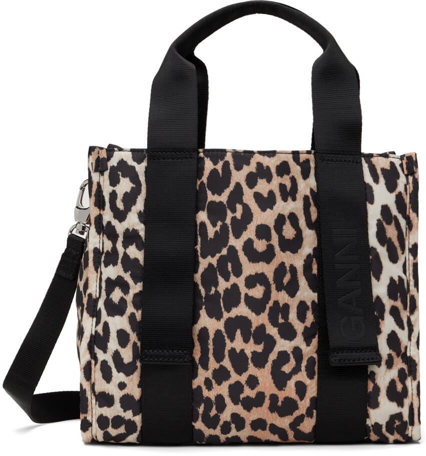 GANNI Black & Beige Small Leopard Tech Tote Cover