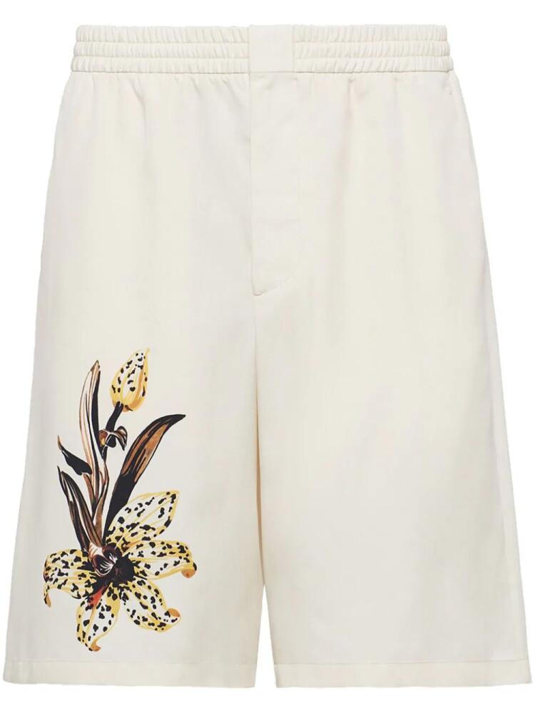 Prada floral-print silk bermuda shorts - Neutrals Cover