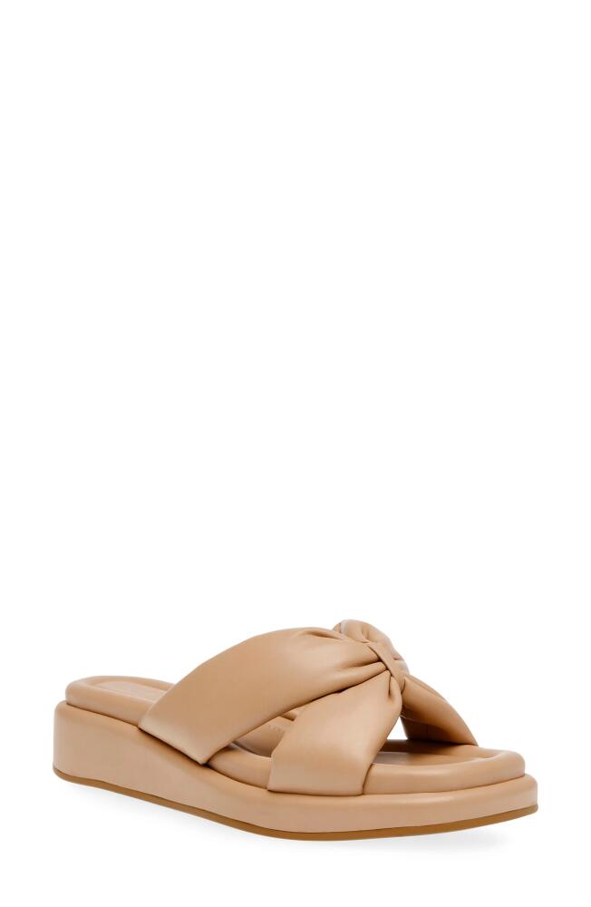 Anne Klein Aspire Wedge Sandal in Beige Smooth Cover