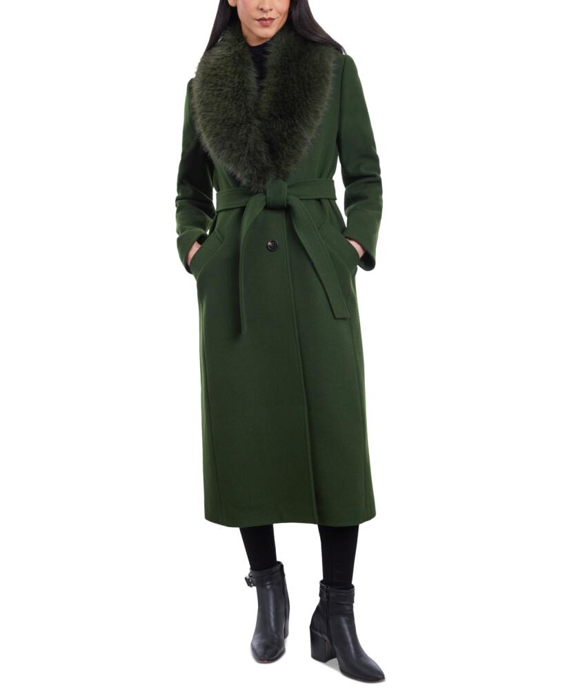 Michael Michael Kors Women's Faux-Fur-Collar Belted Coat - Jade Cover