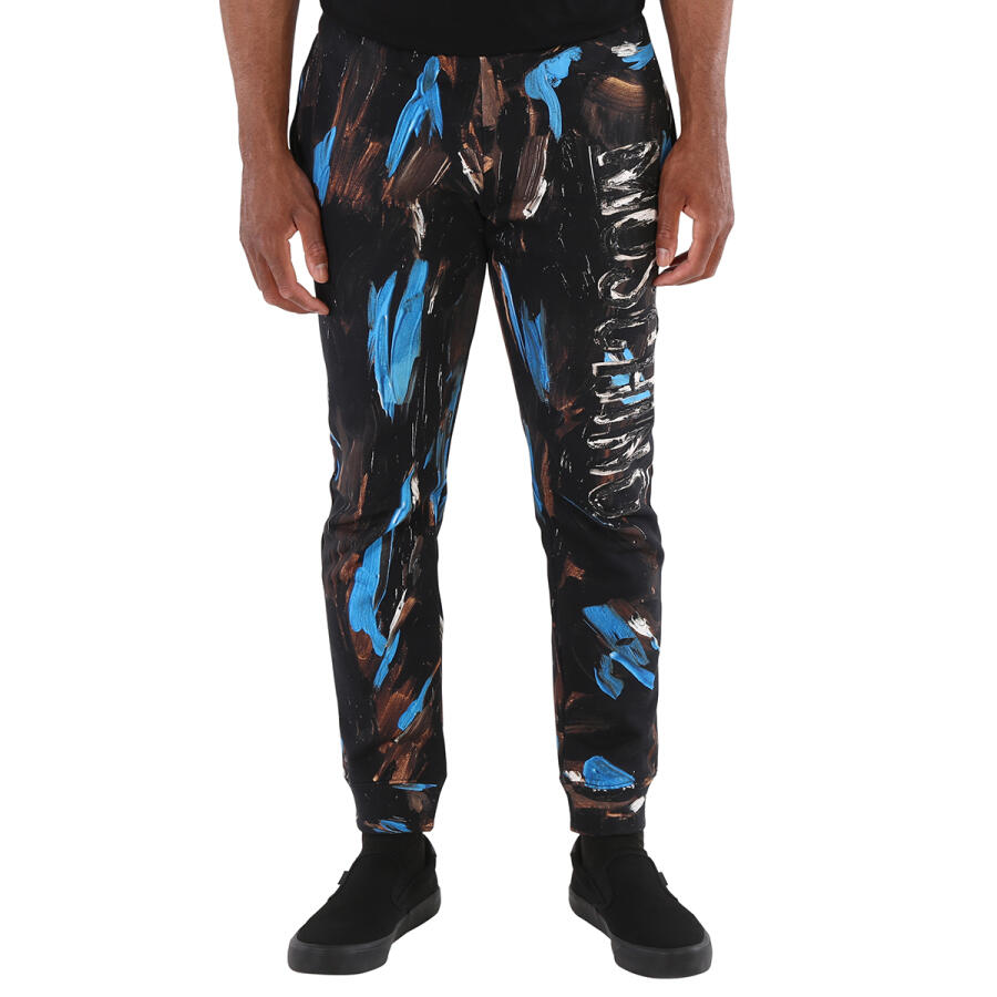 Moschino Mens Brown Painted Logo Cotton-jersey Trousers Cover