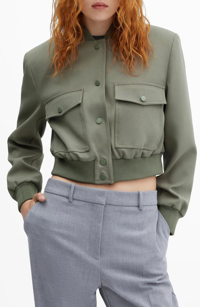 MANGO Crop Bomber Jacket in Khaki Cover