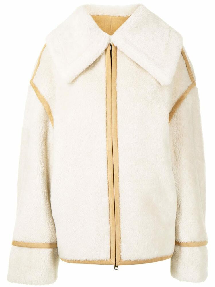 Goen.J oversize-collar pilot shearling jacket - Neutrals Cover