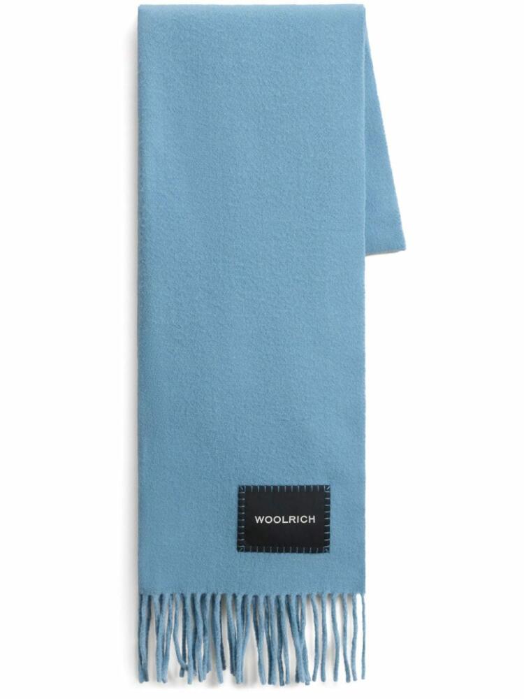 Woolrich logo-patch virgin wool scarf - Blue Cover