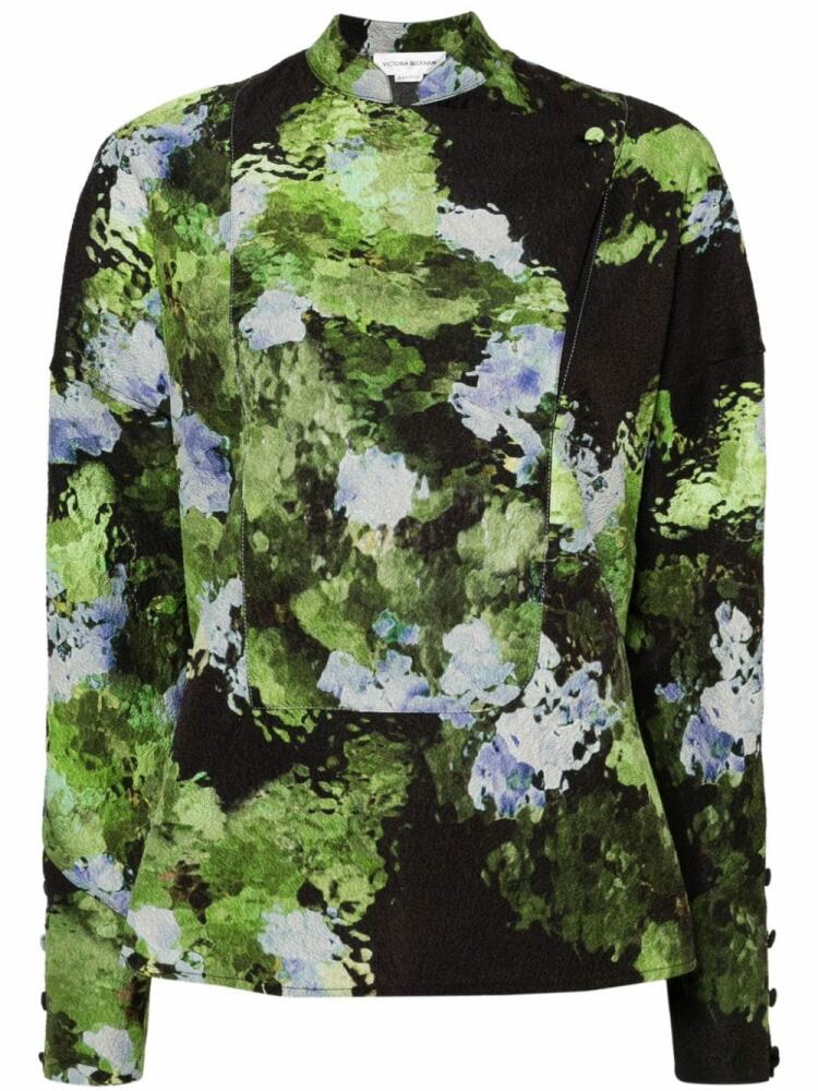 Victoria Beckham abstract-print silk blouse - Black Cover