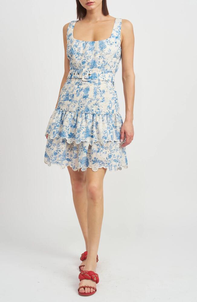 En Saison Davina Floral Eyelet Embroidered Scallop Hem Minidress in Blue Cover