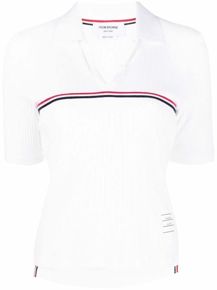 Thom Browne ribbed cotton polo top - White Cover