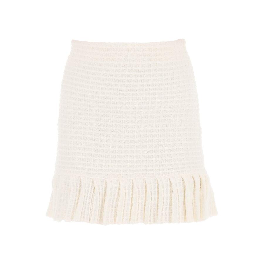 Self Portrait Ladies Cream Sequin Textured Knit Skirt Cover