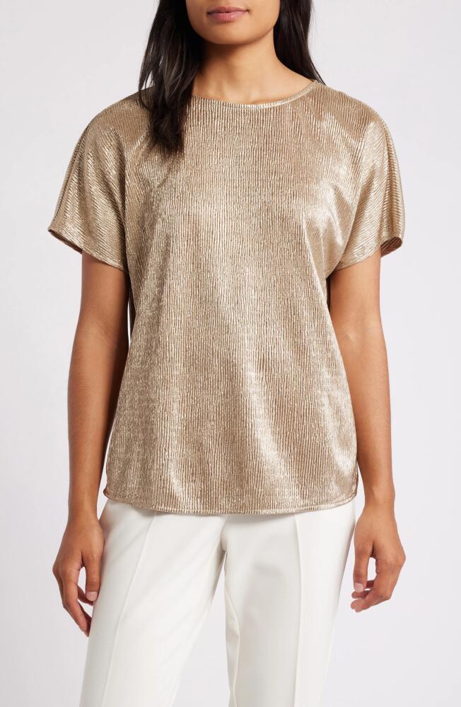 Anne Klein Metallic Short Sleeve Woven Shirt in Gold Cover