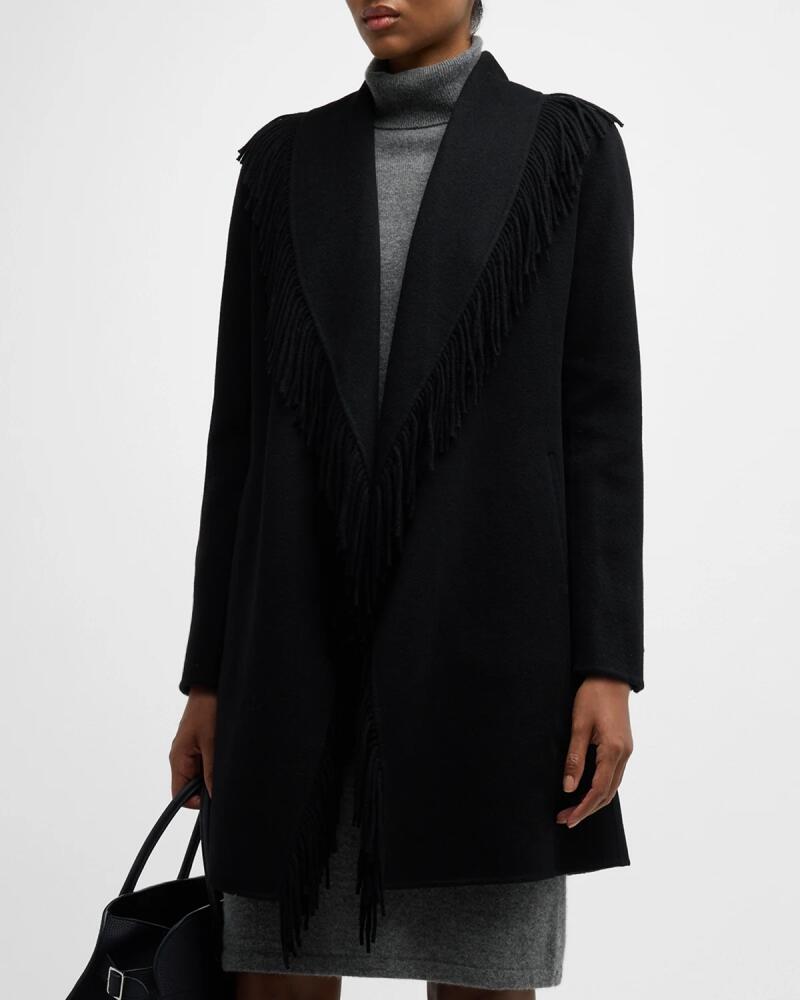 Neiman Marcus Cashmere Collection Fringe Cashmere Wrap Coat Cover