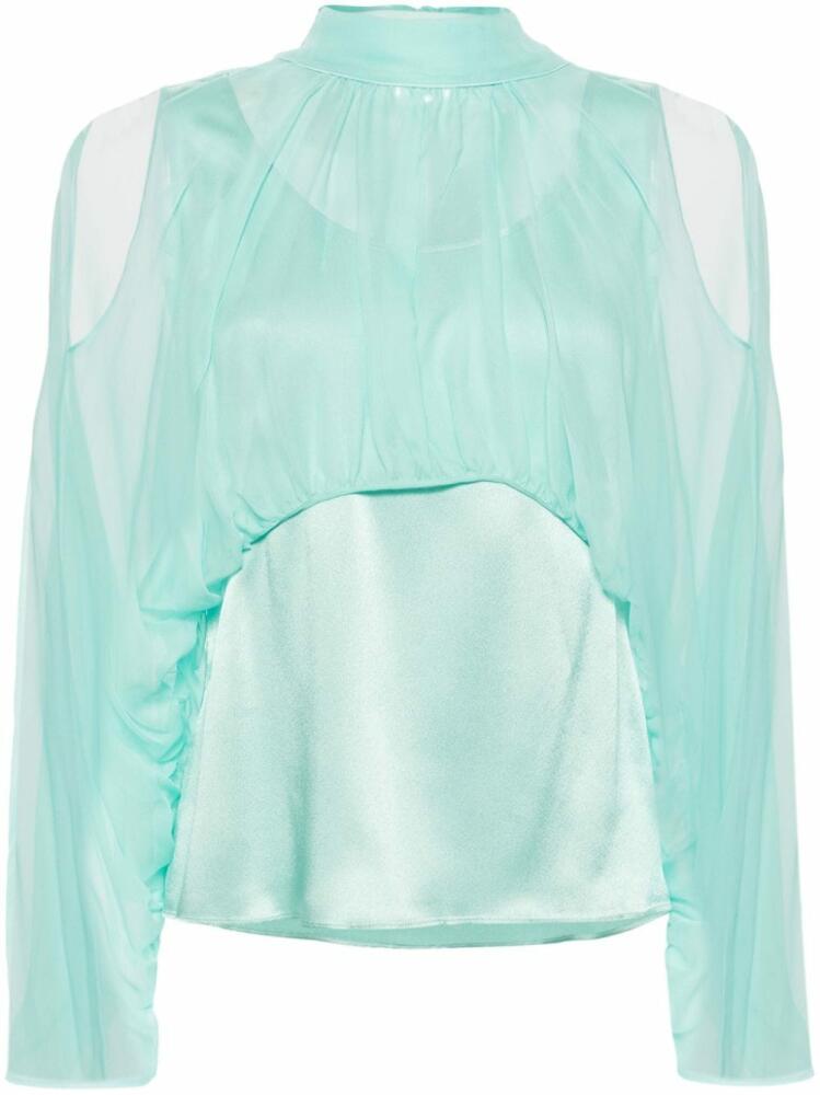 Alberta Ferretti chiffon-overlay silk blouse - Blue Cover