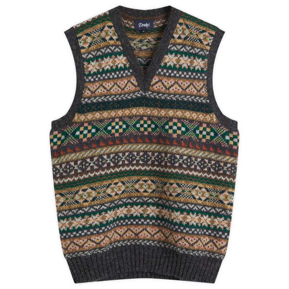 Drake's Men's Fair Isle Knitted Vest in Purple Multi Cover