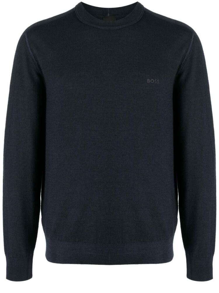 BOSS logo-print virgin wool jumper - Blue Cover