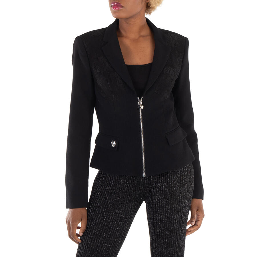 Philipp Plein Black Lace Detail Zip-Up Blazer Cover