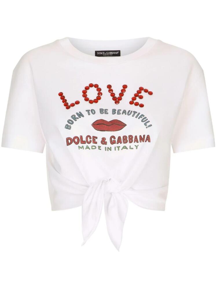 Dolce & Gabbana logo-print waist-tie T-shirt - White Cover