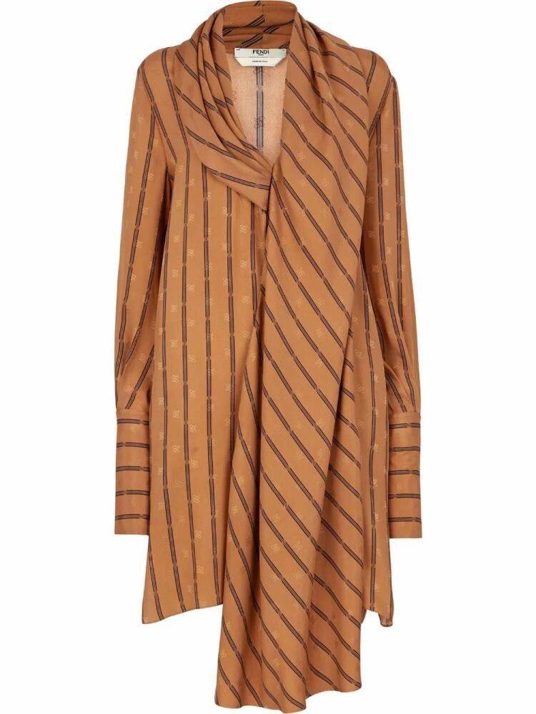 FENDI Karligraphy striped silk dress - Brown Cover