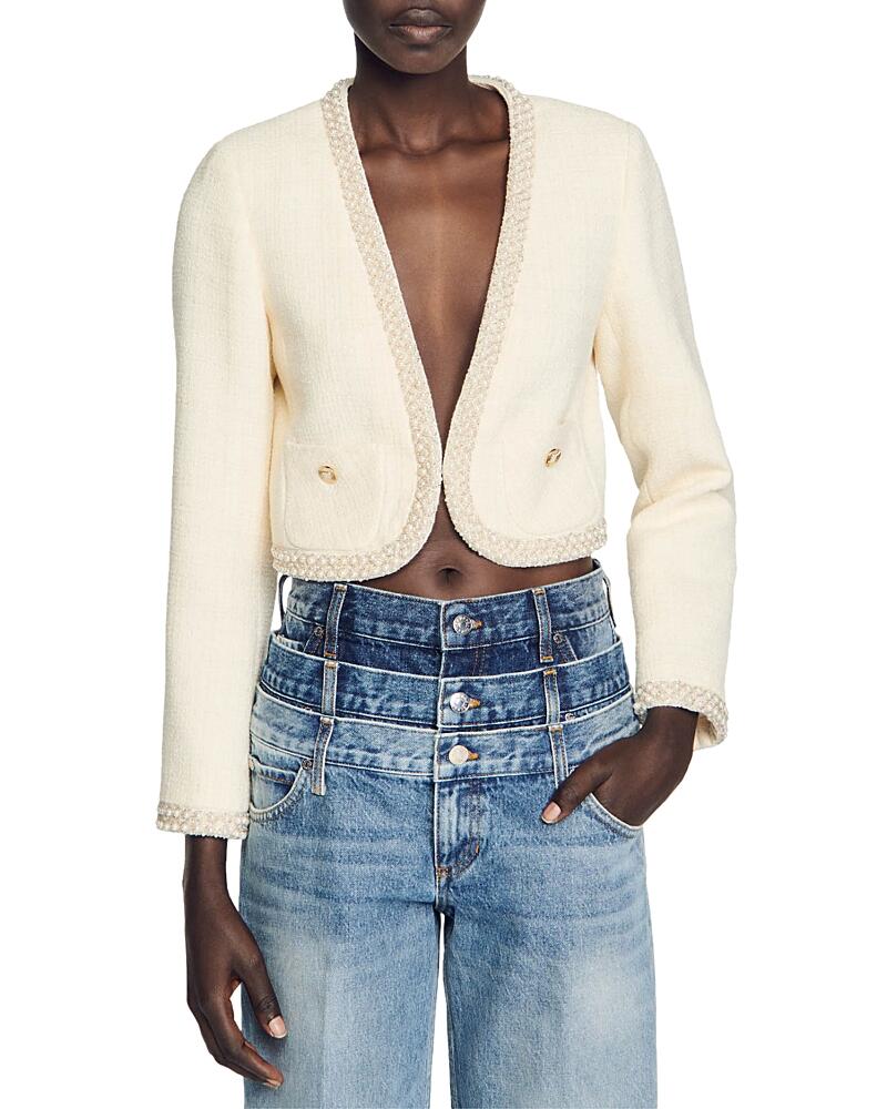 Sandro Bead Trim Cropped Tweed Jacket Cover