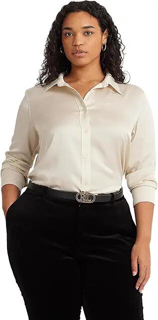 LAUREN Ralph Lauren Plus-Size Satin Charmeuse Shirt (Mascarpone Cream) Women's Clothing Cover