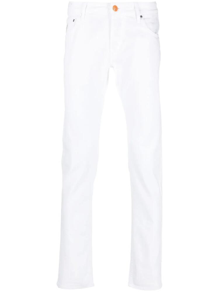 Hand Picked slim-cut logo patch jeans - White Cover