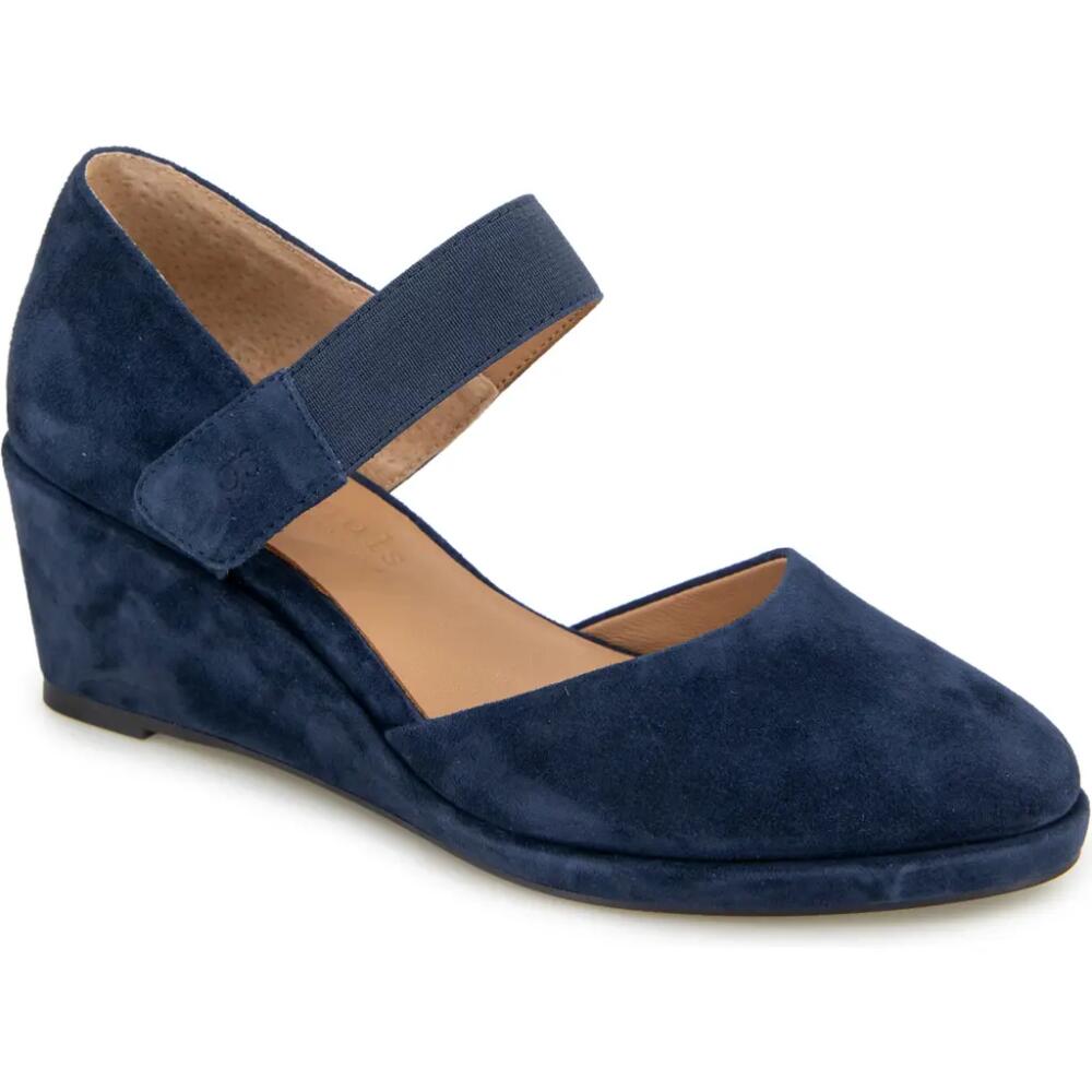 GENTLE SOULS BY KENNETH COLE Oriana Ankle Strap Wedge Pump in Navy Suede Cover