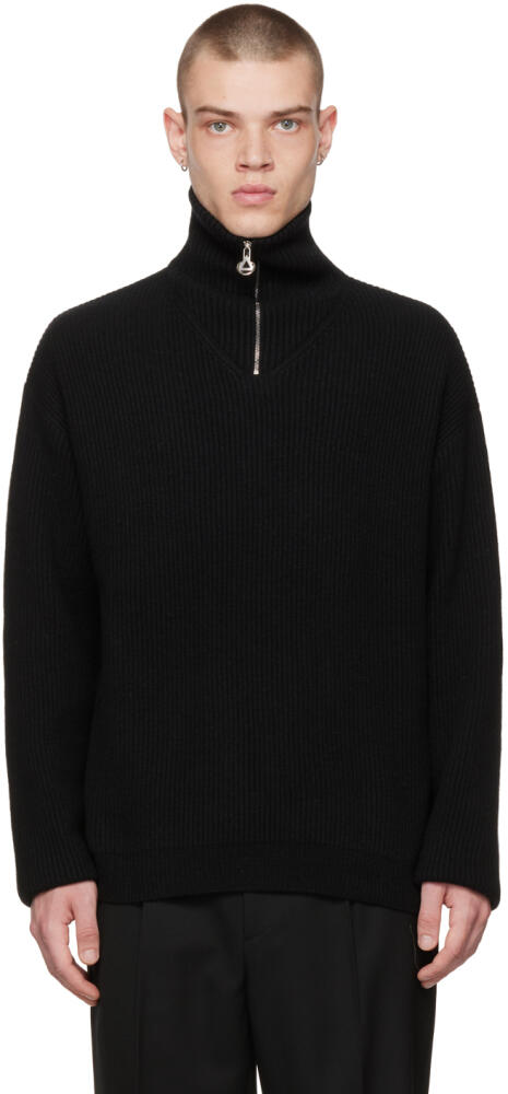 Solid Homme Black Half-Zip Sweater Cover