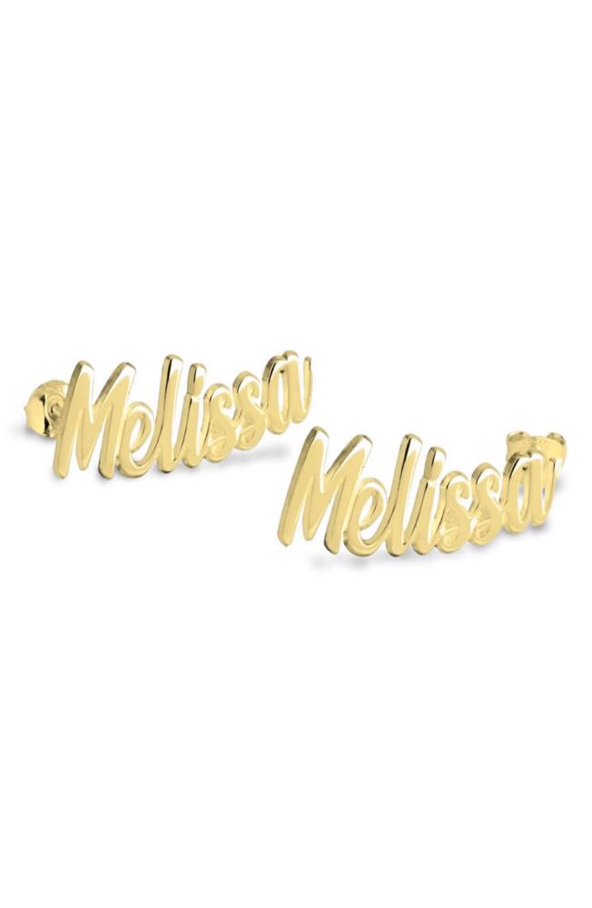 MELANIE MARIE Personalized Name Stud Earrings in Gold Plated Cover