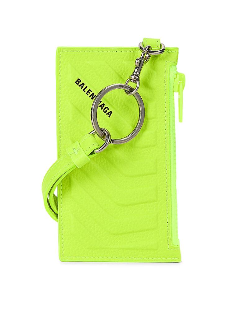 Balenciaga Men's Leather Lanyard Card Case - Lime Green Cover