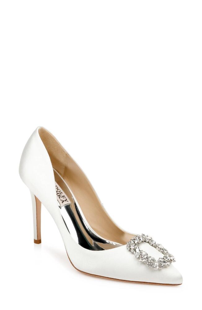 Badgley Mischka Collection Cher Crystal Embellished Pump in Soft White Satin Cover