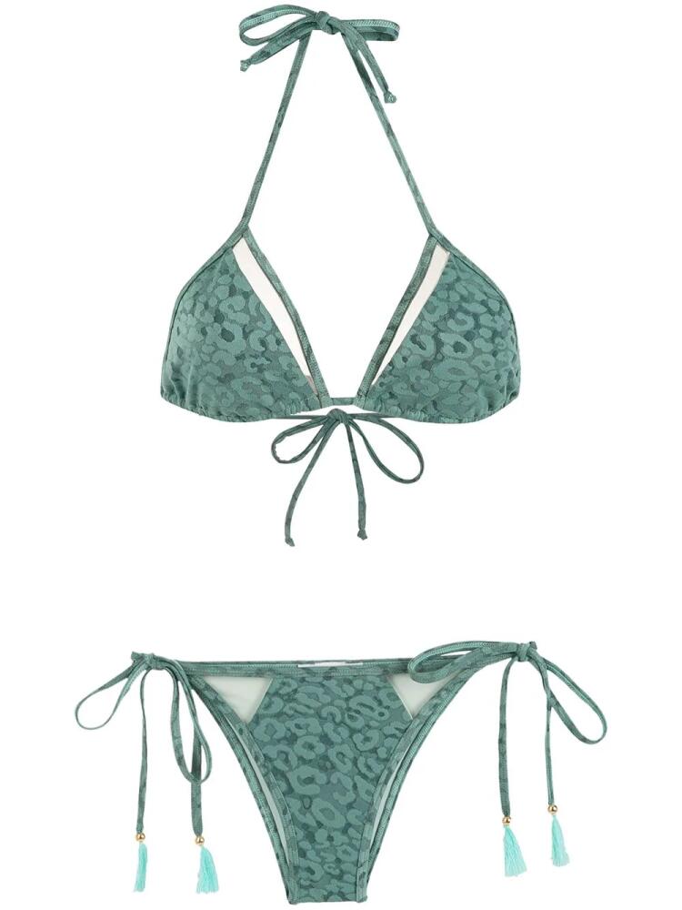 Brigitte leopard-print cut-out bikini - Green Cover