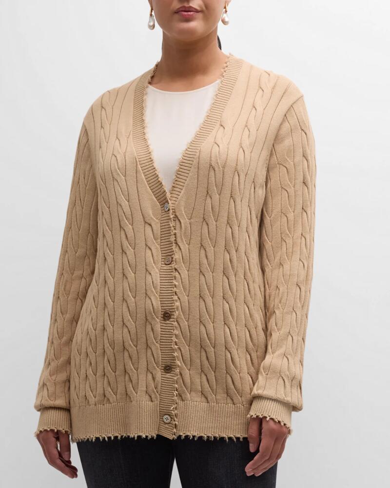 Minnie Rose Plus Size Frayed Cable-Knit Cardigan Cover