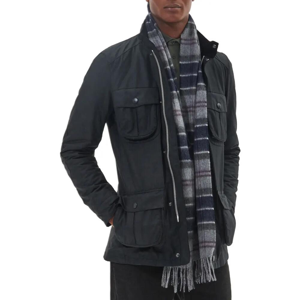 Barbour Tartan Lambswool & Cashmere Fringe Scarf in Black Slate Tartan Cover