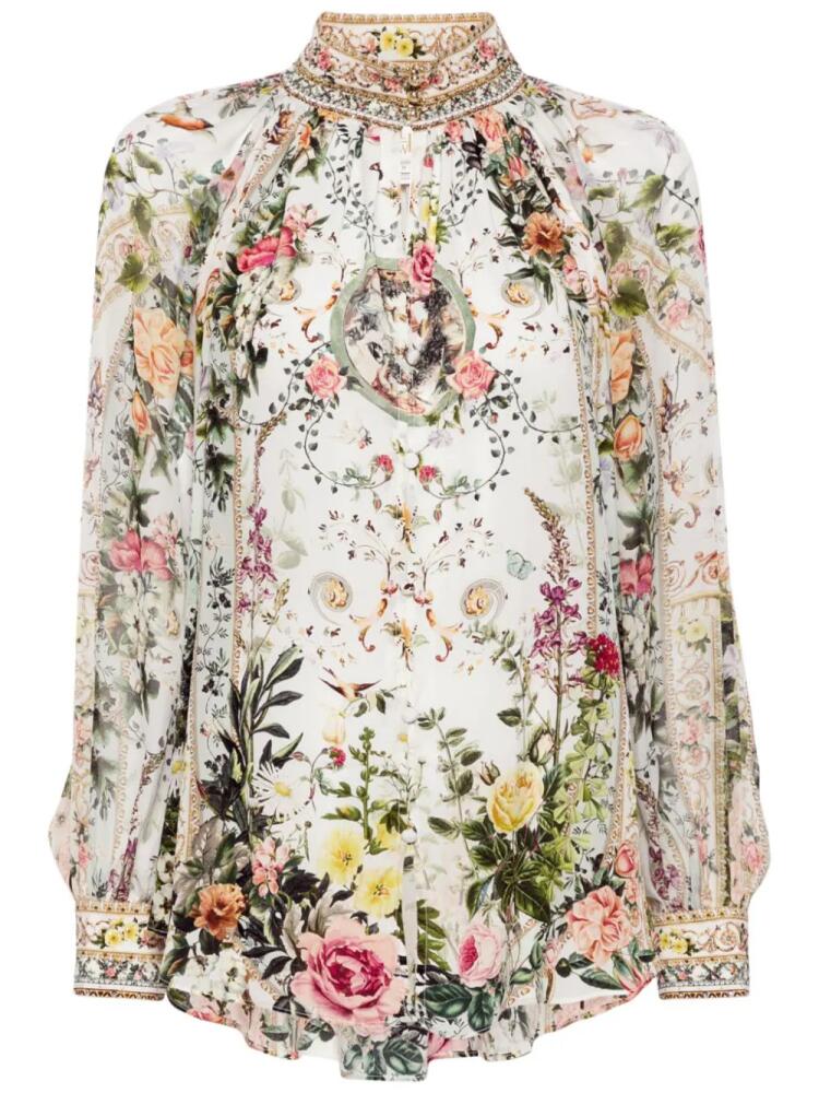 Camilla floral-print silk blouse - White Cover