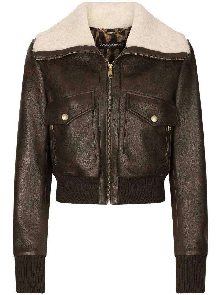 Dolce & Gabbana shearling-collar bomber jacket - Brown Cover