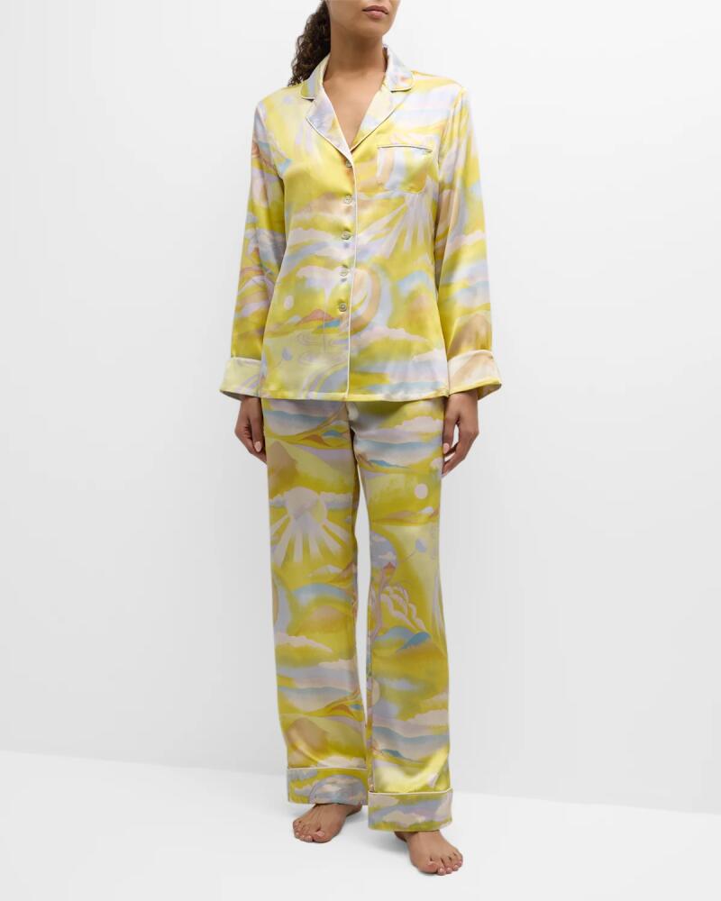 Olivia von Halle Lila Landscape-Print Silk Satin Pajama Set Cover