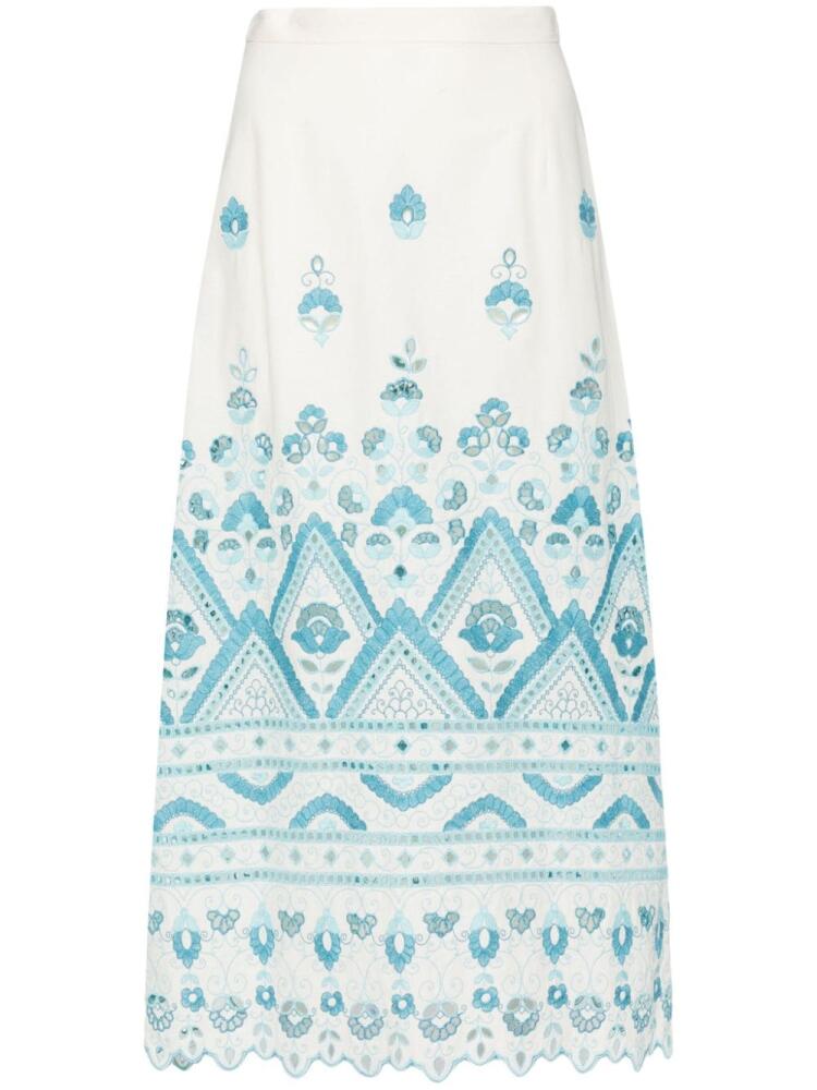 ETRO embroidered A-line midi skirt - White Cover