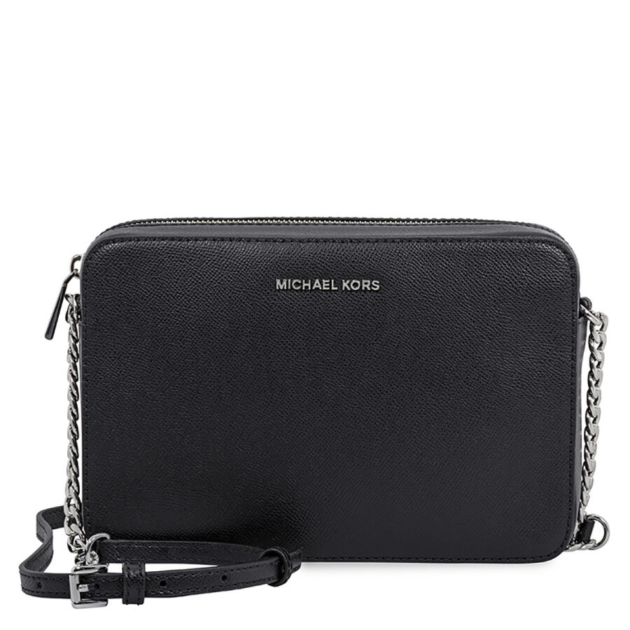 Michael Kors Jet Set Travel Pebbled Leather Crossbody- Black Cover