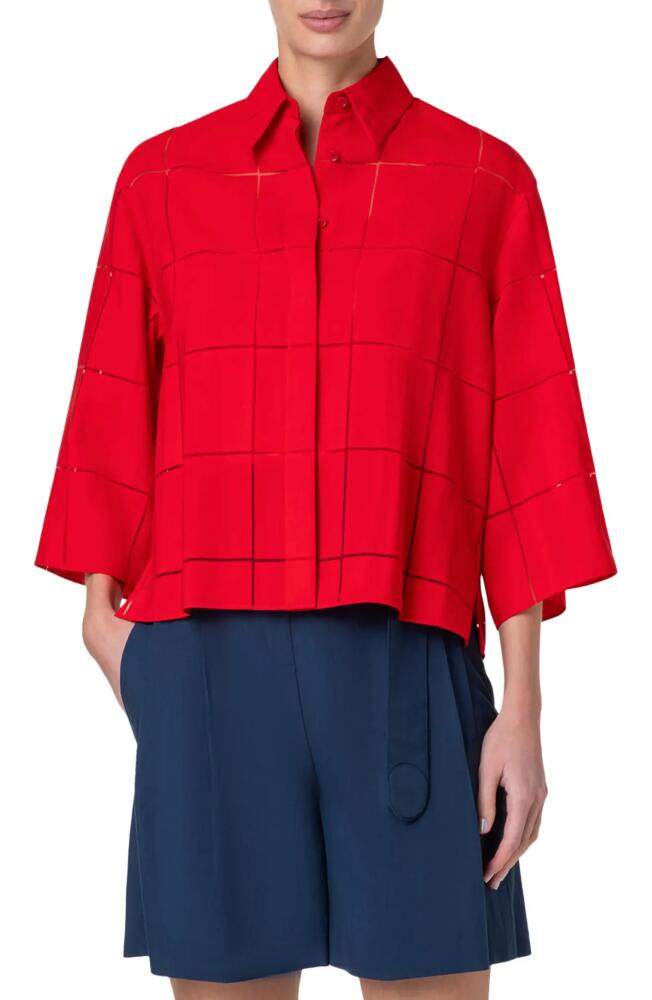 Akris punto Windowpane Check Boxy Button-Up Shirt in Red Cover