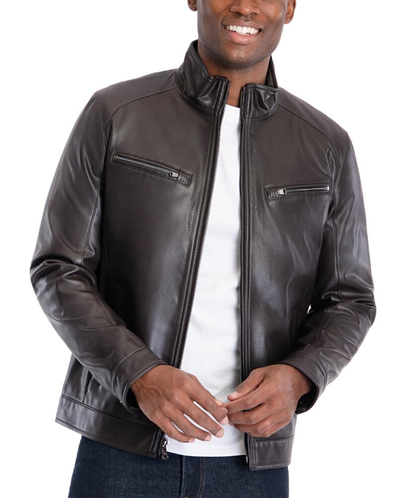 Michael Kors Men's Perforated Faux Leather Moto Jacket, Created for Macy's - Espresso Cover