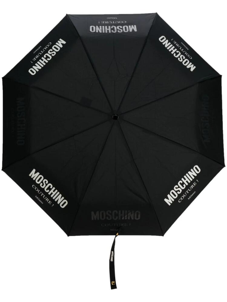 Moschino logo-print compact umbrella - Black Cover