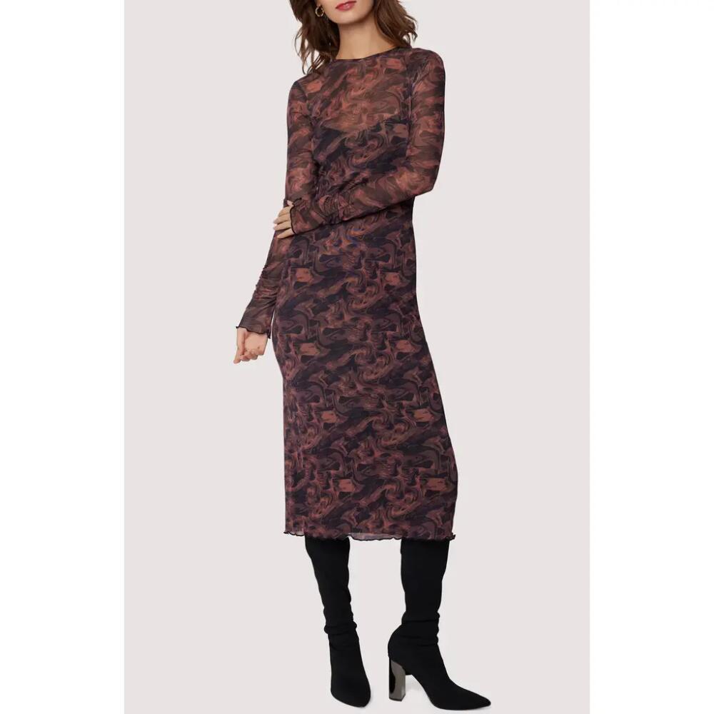 Lost + Wander Contessa Long Sleeve Mesh Midi Dress in Copper Black Cover