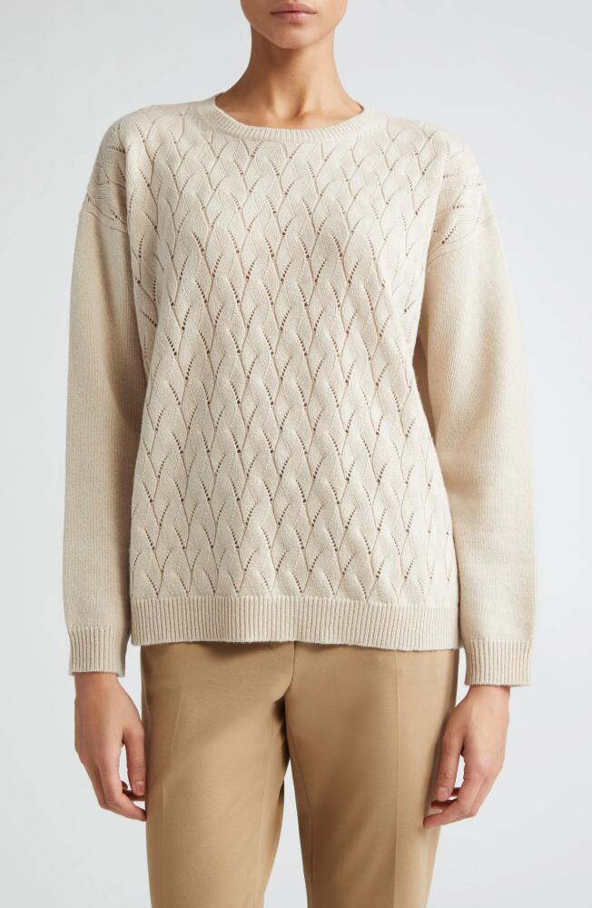 Max Mara Studio Certo Open Cable Stitch Wool & Cashmere Sweater in Sand Cover