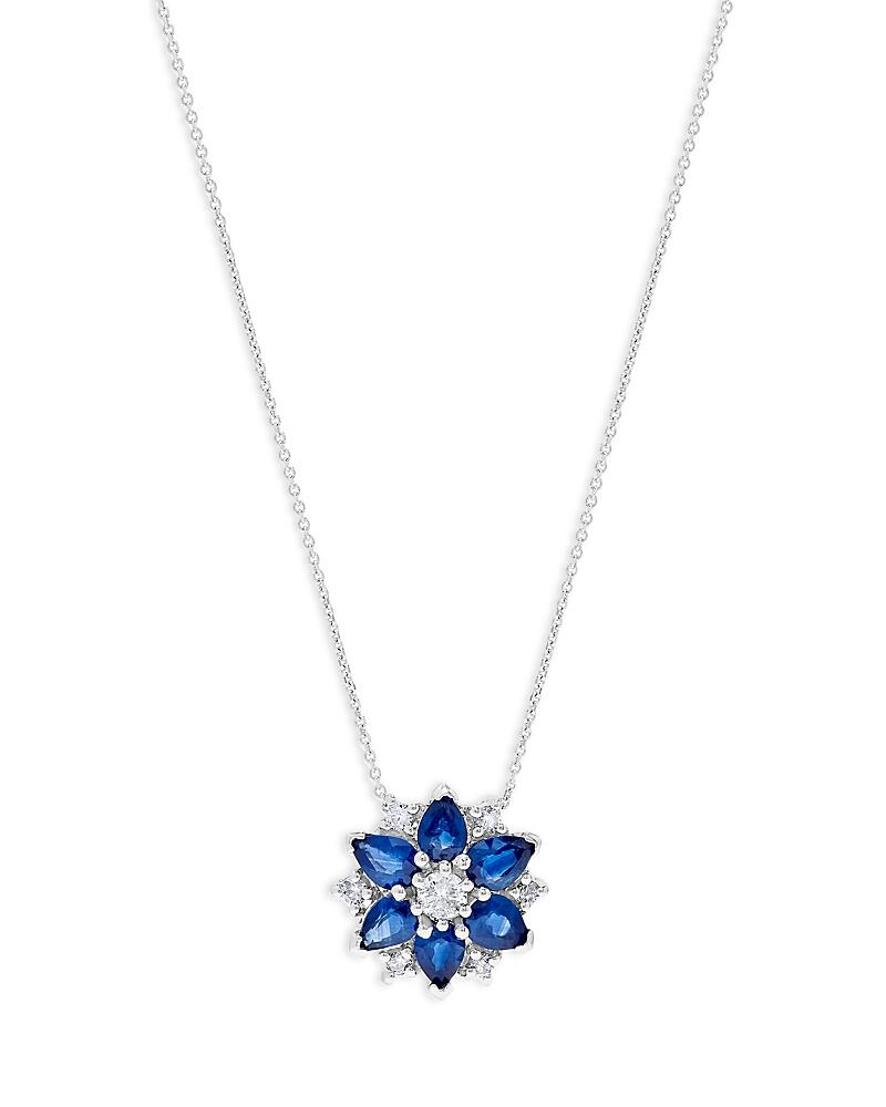 Bloomingdale's Fine Collection Sapphire & Diamond Flower Pendant Necklace in 14K White Gold, 16 Cover