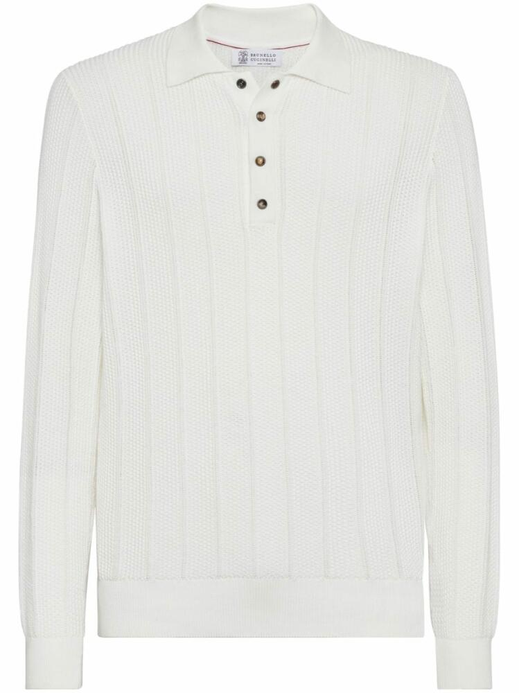 Brunello Cucinelli long-sleeve cotton polo shirt - White Cover