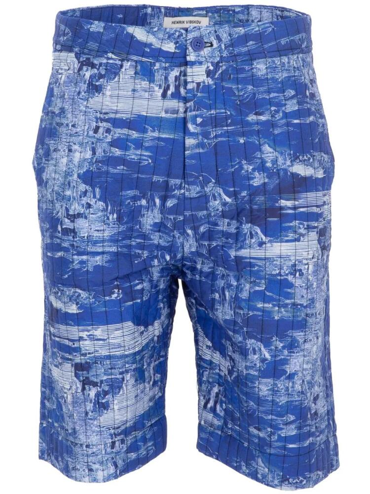 Henrik Vibskov Wheel abstract-print quilted shorts - Blue Cover